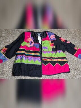 New With Tags Indigo Moon Wearable Art Jacket 3X Boho Patchwork Embroidered...